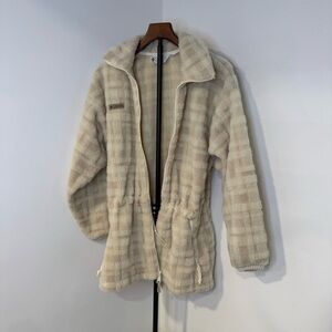 Columbia Sherpa Winter Coat Plaid Cream Jacket for Women